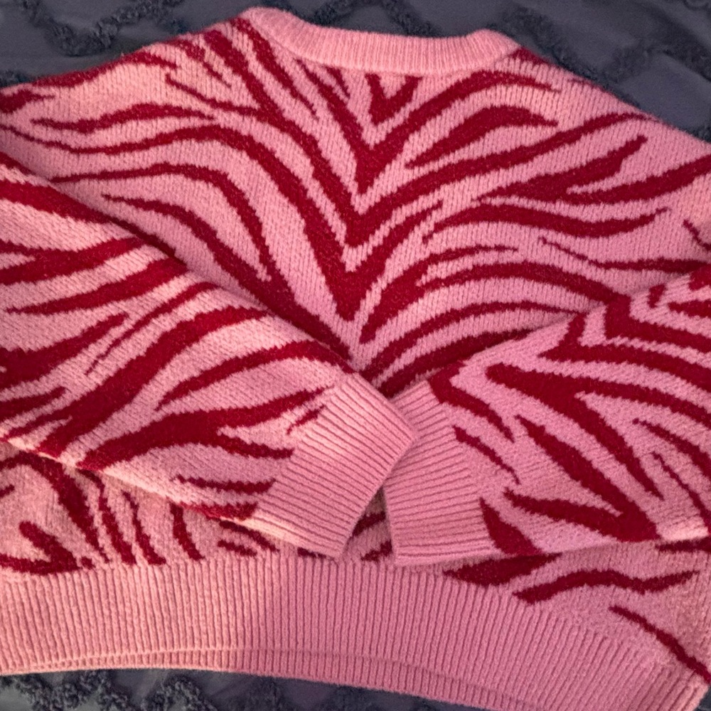 Primark Pink and Red Crew Neck Sweater with Zebra Pattern